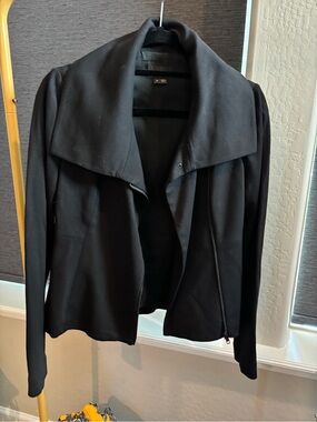Theory Black Draped-Collar Zip Jacket